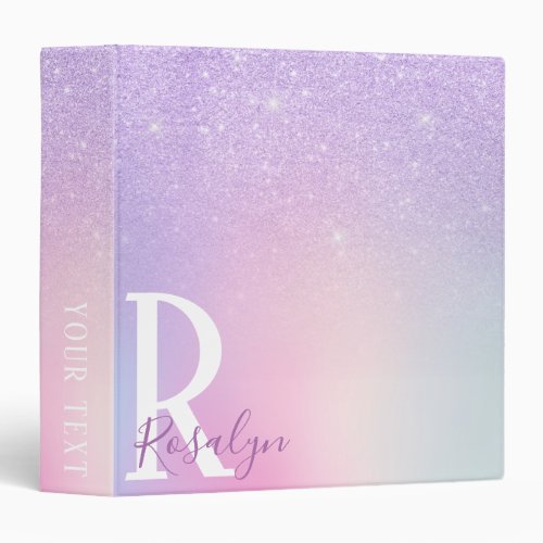 Elegant modern stylish girly ombre purple glitter 3 ring binder