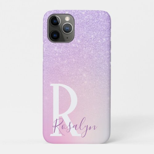 Elegant modern stylish girly ombre purple glitter iPhone 11 pro case