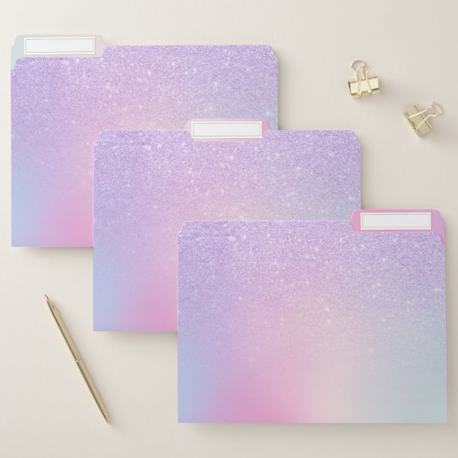 Elegant modern stylish girly ombre purple glitter file folder (Set)