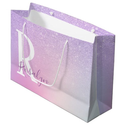 Elegant modern stylish girly ombre purple glitter large gift bag