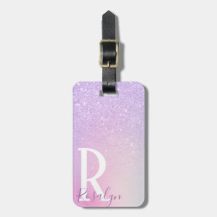 Elegant modern stylish girly ombre purple glitter luggage tag