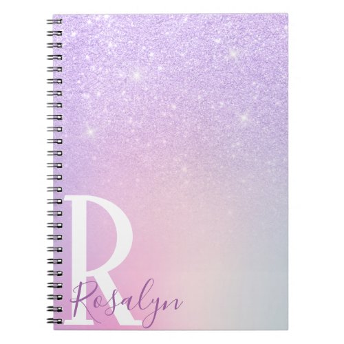 Elegant modern stylish girly ombre purple glitter notebook