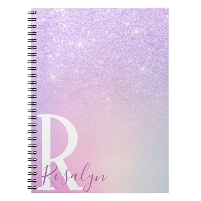 Elegant modern stylish girly ombre purple glitter notebook (Front)