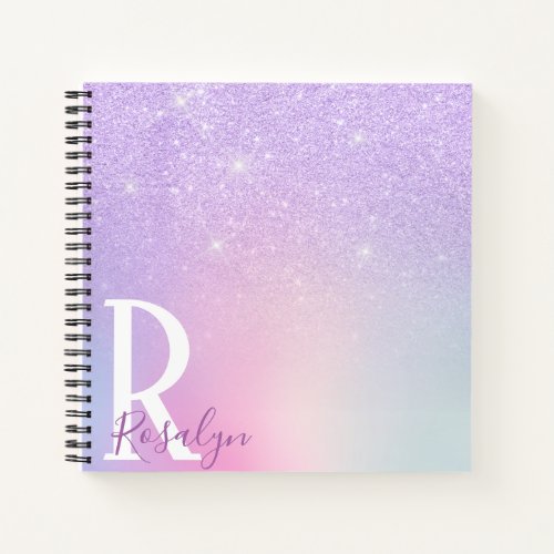 Elegant modern stylish girly ombre purple glitter notebook