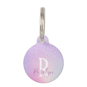 Elegant modern stylish girly ombre purple glitter pet ID tag