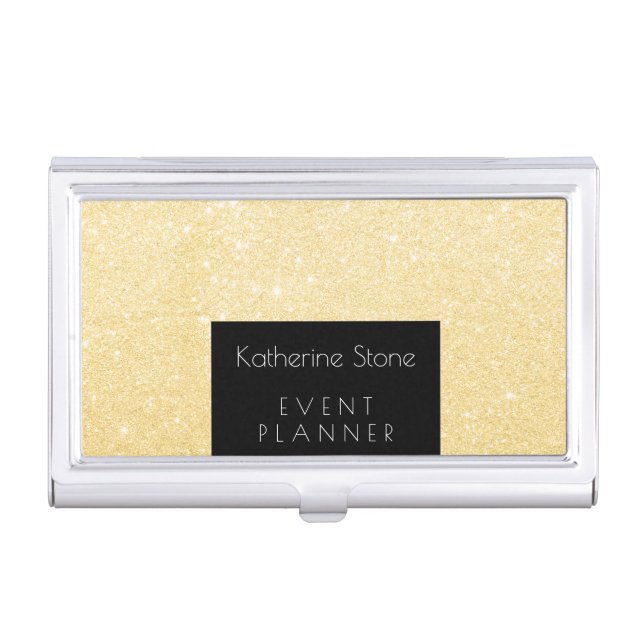 Elegant modern stylish glitter event planner business card case (Front)
