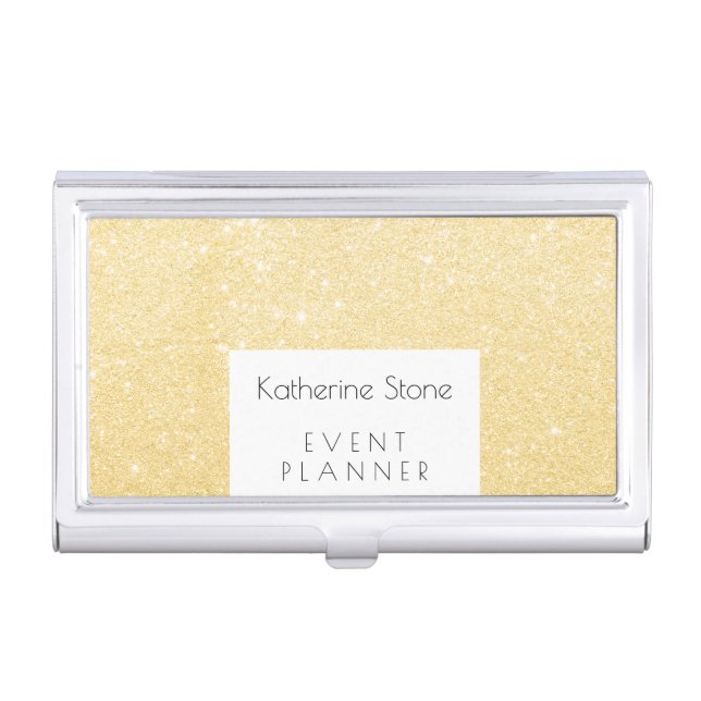 Elegant modern stylish glitter event planner business card case (Front)