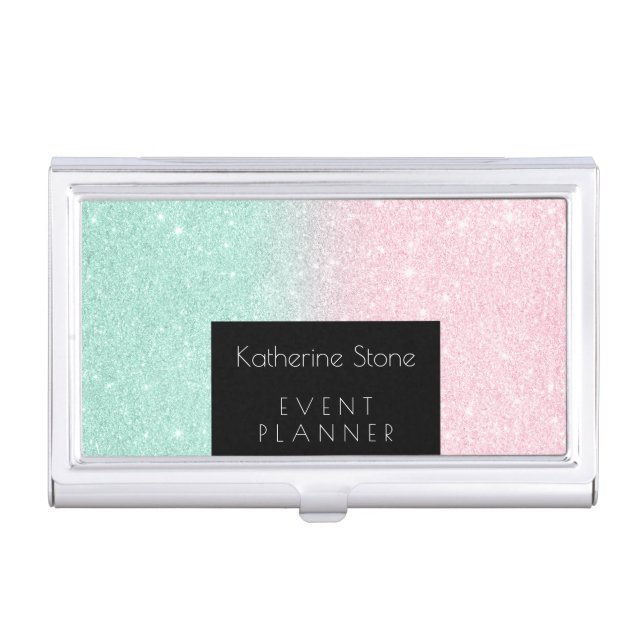 Elegant modern stylish glitter event planner business card case (Front)