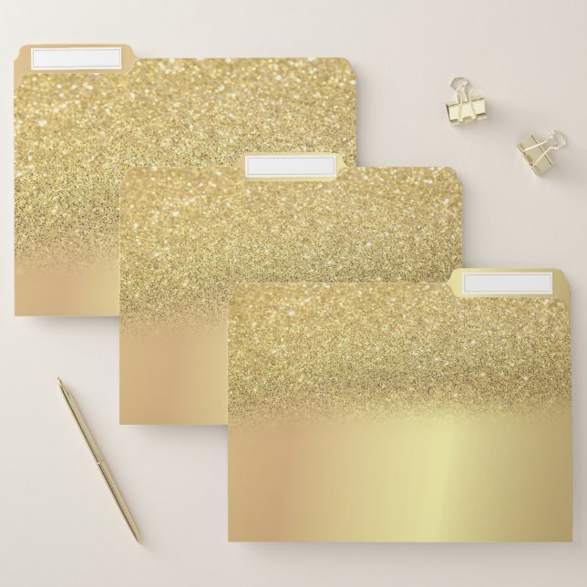 Elegant Modern Stylish Gold Glitter File Folder (Set)