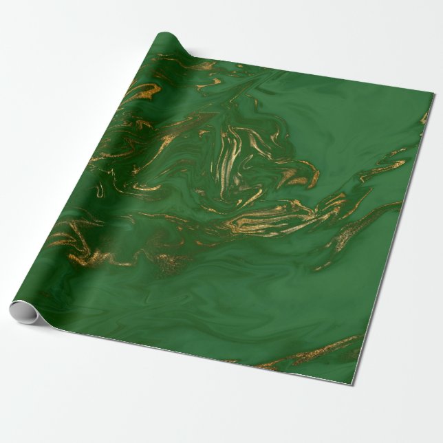 Elegant modern stylish gold & green marble look wrapping paper (Unrolled)