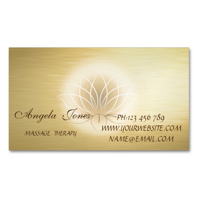 Elegant  Modern Stylish Gold Lotus Flower Business Card Magnet (Front)