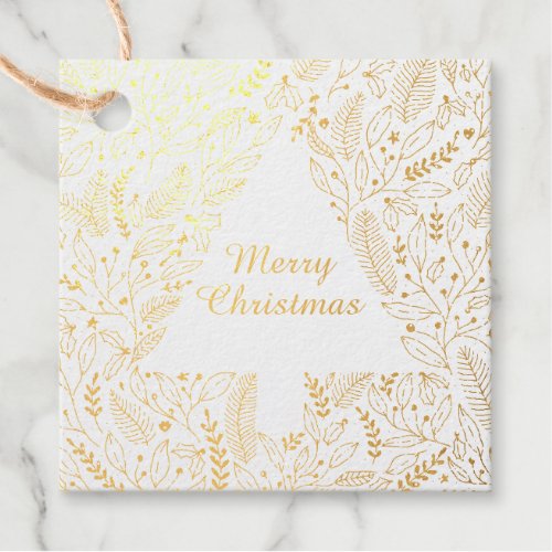 Elegant Modern Stylish Gold Merry Christmas Tree Foil Favor Tags