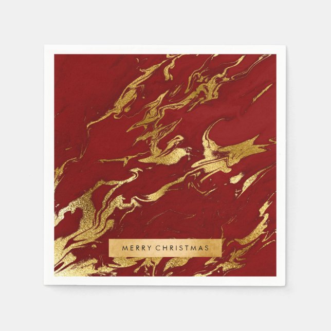 Elegant modern stylish gold & red marble look napkins (Front)