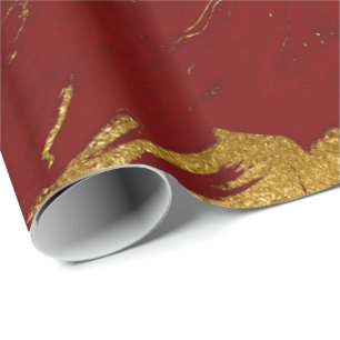 Elegant modern stylish gold & red marble look wrapping paper