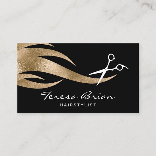 Elegant modern stylish gold scissors hairstylist business card