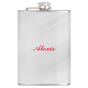 Elegant Modern Stylish Grey Red Name Flask