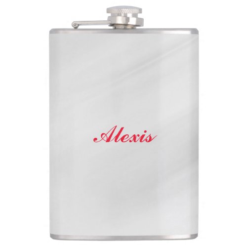 Elegant Modern Stylish Grey Red Name Flask