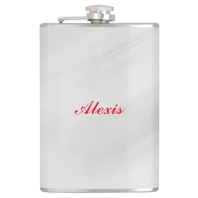 Elegant Modern Stylish Grey Red Name Flask (Front)