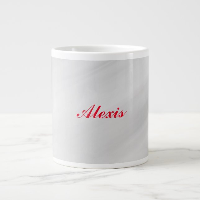 Elegant Modern Stylish Grey Red Name Giant Coffee Mug (Front)