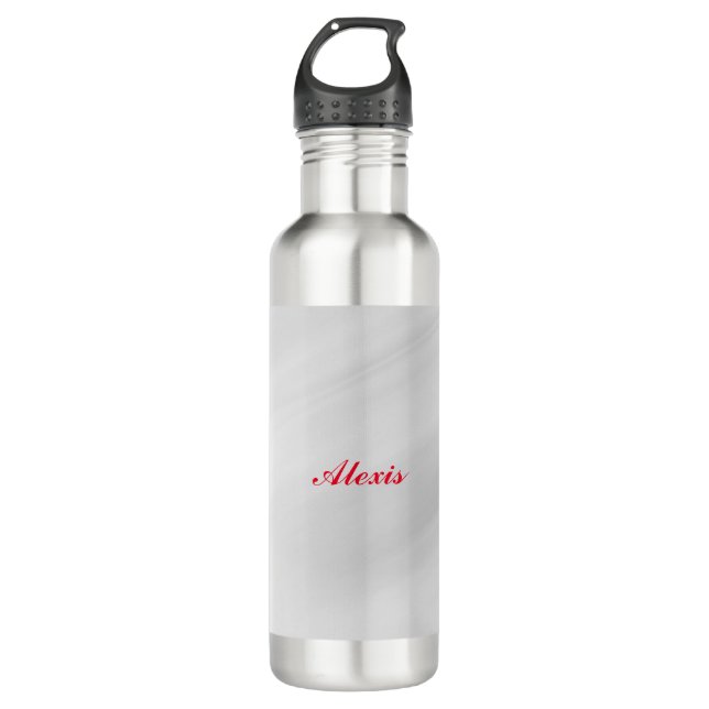 Elegant Modern Stylish Grey Red Name Stainless Steel Water Bottle (Front)