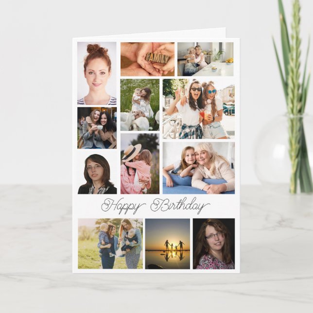 Elegant Modern Stylish Happy Birthday Collage Card (Front)