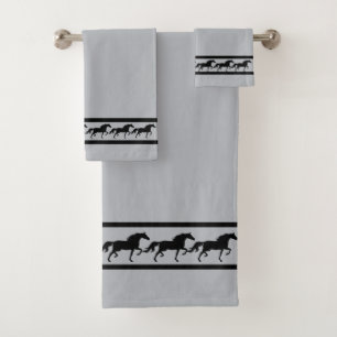Elegant, Modern & Stylish Horses on Silver Gray Bath Towel Set