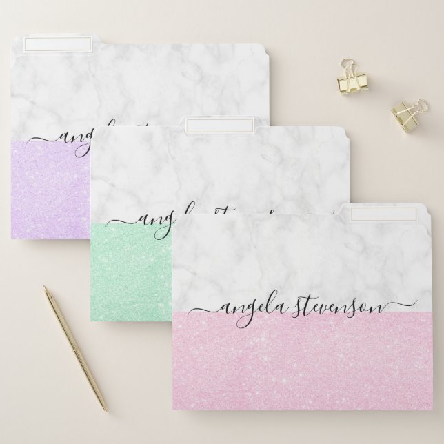 Elegant modern stylish marble & glitter file folder (Set)