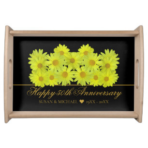 Elegant Modern Stylish Mr & Mrs Wedding Black Gold Serving Tray