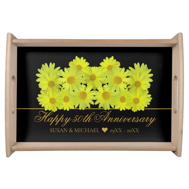 Elegant Modern Stylish Mr & Mrs Wedding Black Gold Serving Tray (Front)