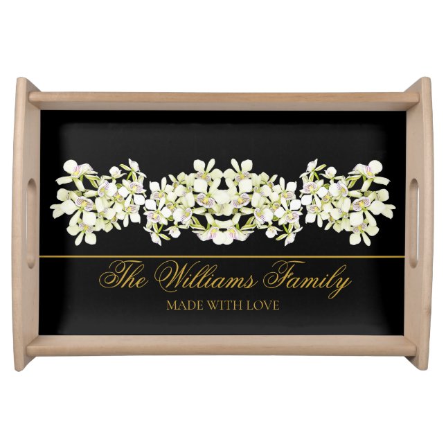 Elegant Modern Stylish Mr & Mrs Wedding Black Gold Serving Tray (Front)