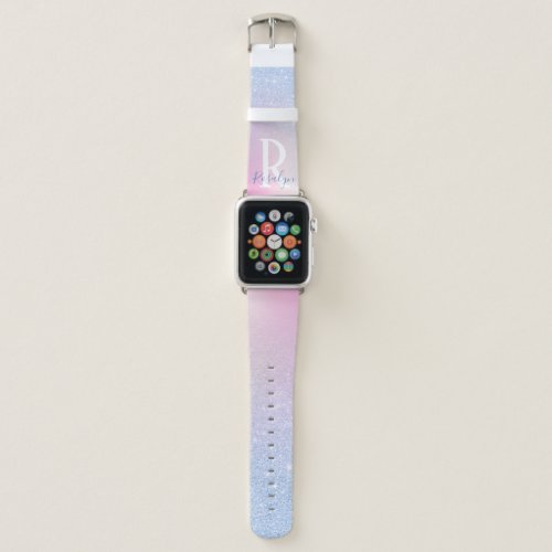 Elegant modern stylish ombre blue glitter rainbow apple watch band