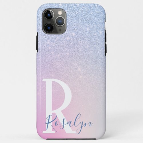 Elegant modern stylish ombre blue glitter rainbow iPhone 11 pro max case