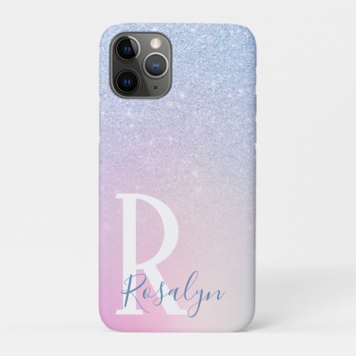 Elegant modern stylish ombre blue glitter rainbow iPhone 11 pro case