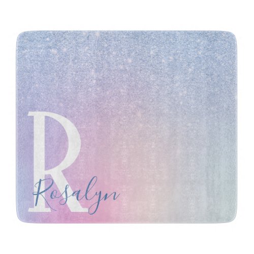 Elegant modern stylish ombre blue glitter rainbow cutting board