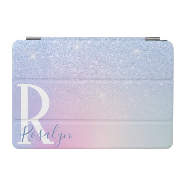 Elegant modern stylish ombre blue glitter rainbow iPad mini cover (Horizontal)