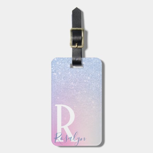 Elegant modern stylish ombre blue glitter rainbow luggage tag