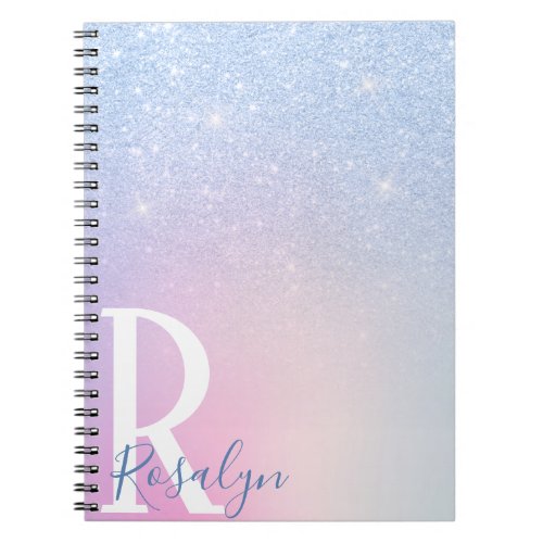 Elegant modern stylish ombre blue glitter rainbow notebook