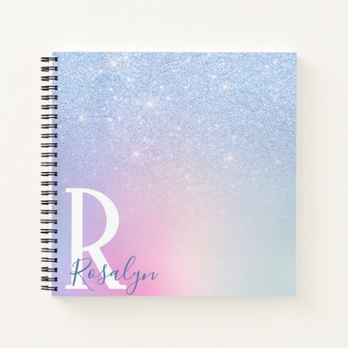 Elegant modern stylish ombre blue glitter rainbow notebook