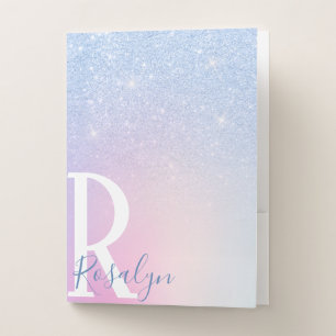 Elegant modern stylish ombre blue glitter rainbow pocket folder