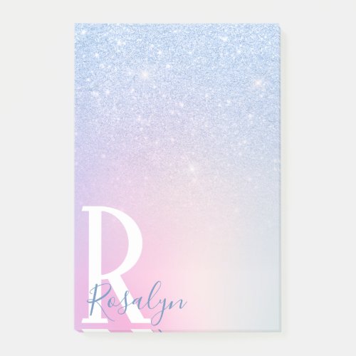 Elegant modern stylish ombre blue glitter rainbow post_it notes