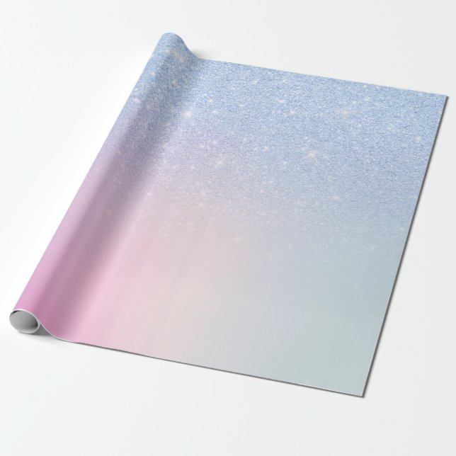 Elegant modern stylish ombre blue glitter rainbow wrapping paper (Unrolled)