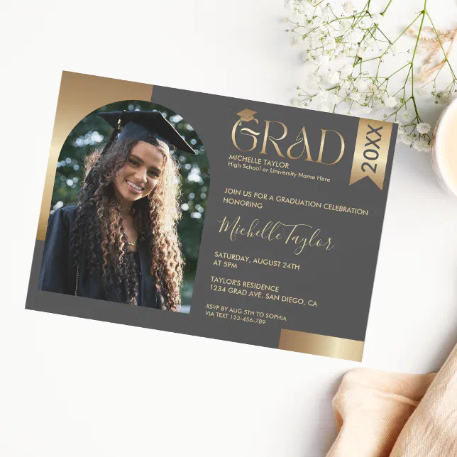 Elegant Modern Stylish Photo High School Graduate Invitation | Zazzle
