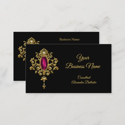 Elegant Modern Stylish Pink Jewel Gold Black  Business Card