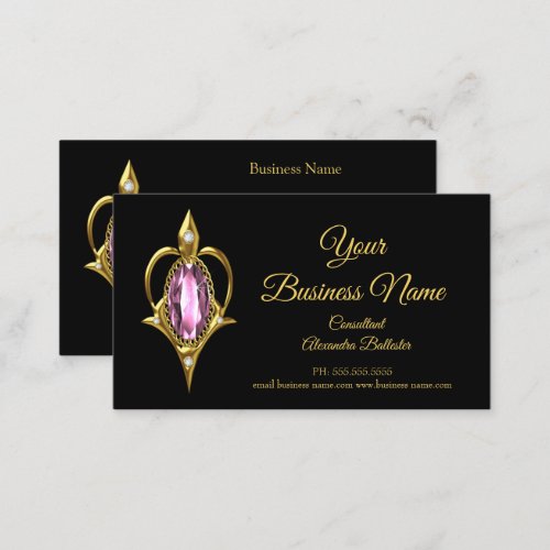Elegant Modern Stylish Pink Jewel Gold Black Business Card