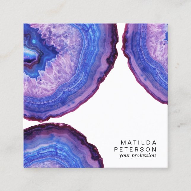 Elegant modern stylish purple agate geode stone square business card (Front)