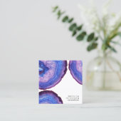 Elegant modern stylish purple agate geode stone square business card (Standing Front)