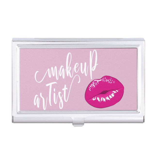 Elegant modern stylish purple lips makeup artist business card case (Front)
