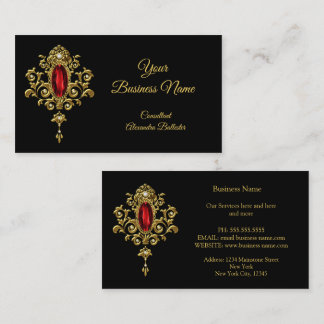 Elegant Modern Stylish Red Jewel Gold Black Business Card