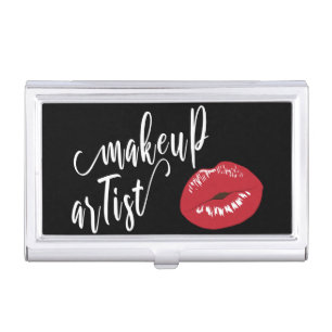 Elegant modern stylish red lips makeup artist business card case