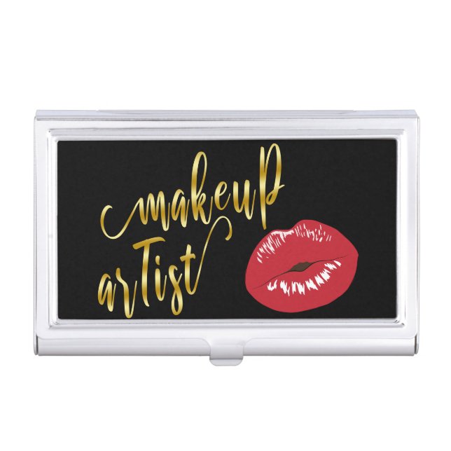 Elegant modern stylish red lips makeup artist business card case (Front)